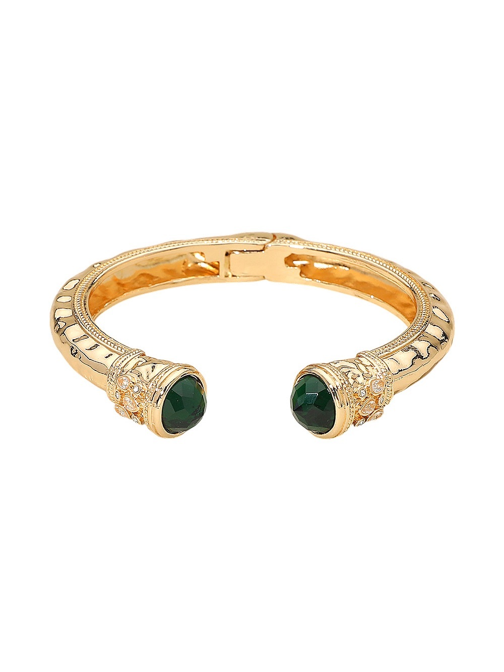 Gold-Tone Cuff Bracelet with Emerald Green Cabachons